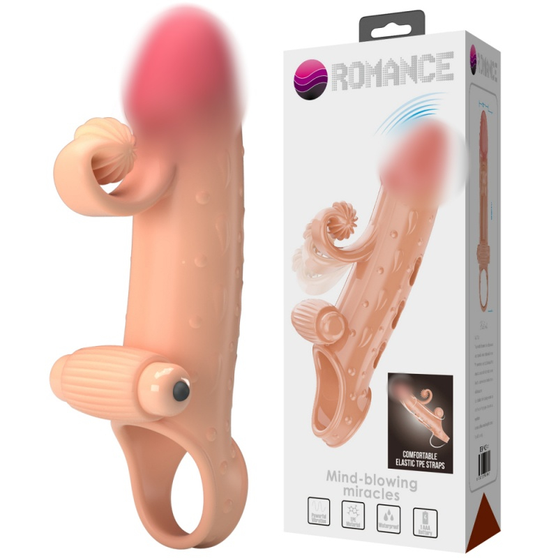 Насадка-удлинитель с вибрацией и клиторальным стимулятором "Romance" реалистичная 